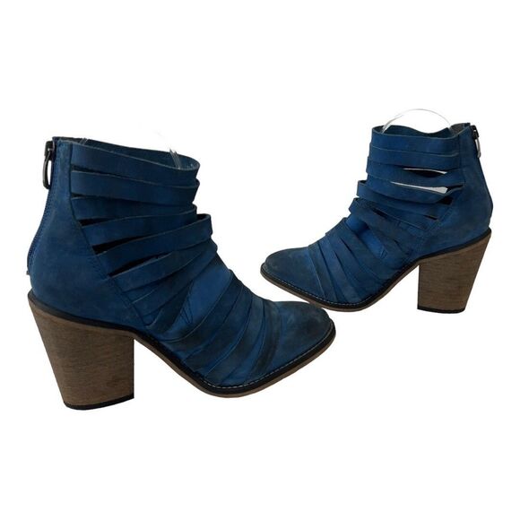 Free People Size 37 US 6 Blue Hybrid Strappy Heel Ankle Boots Booties Zip - Picture 4 of 8